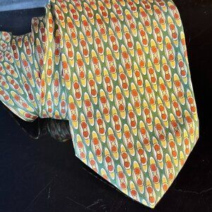 Claude Montana Silk Tie  Retro Mid Century Modern Orange Olive Green Bowling Pin